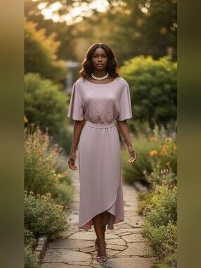 Polagram Mauve Textured Midi Dress Asymmetrical Tie Size 1XL
